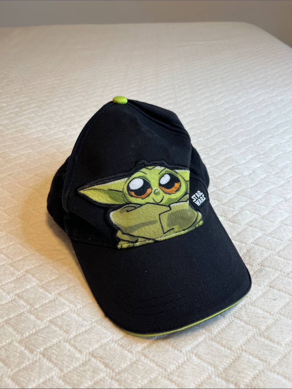 Star Wars Black Cap with Lime Green Grogu/yoda Applique, osfm